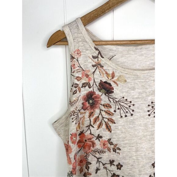 Unbranded Boho Heather Beige Floral Tunic Tank Ruffle Bottom - Picture 2 of 8
